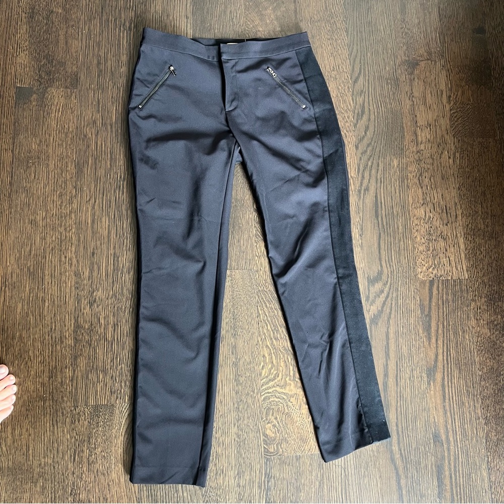 REBECCA TAYLOR‎ NEW! Black AVA TECHY Zip Pockets Tapered Tuxedo Pants Sz 8